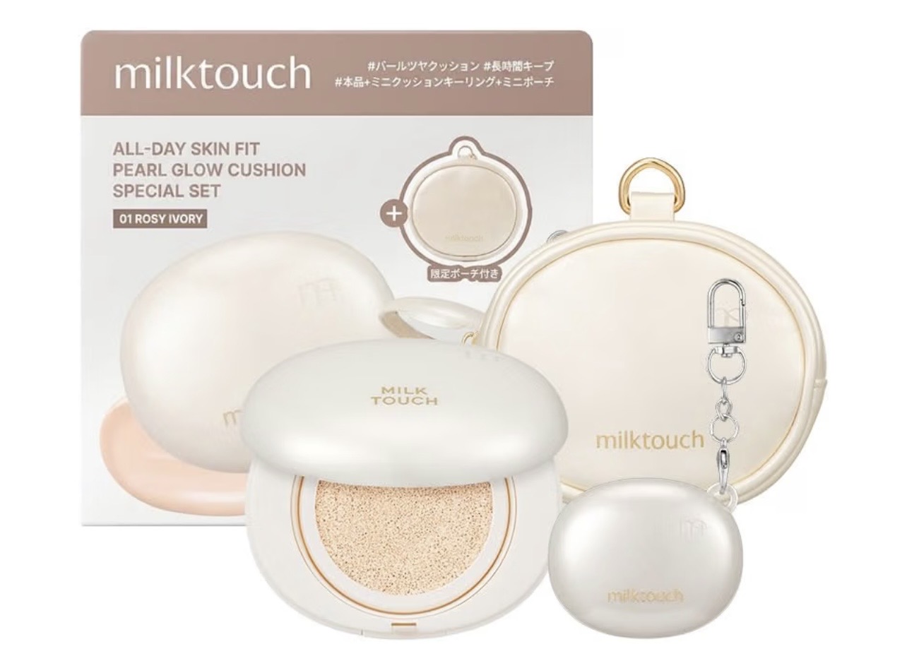 乾燥肌でも自然なツヤへ。Milk Touch「オールデイスキンフィットパールグロウクッション」01 Rosy Ivory